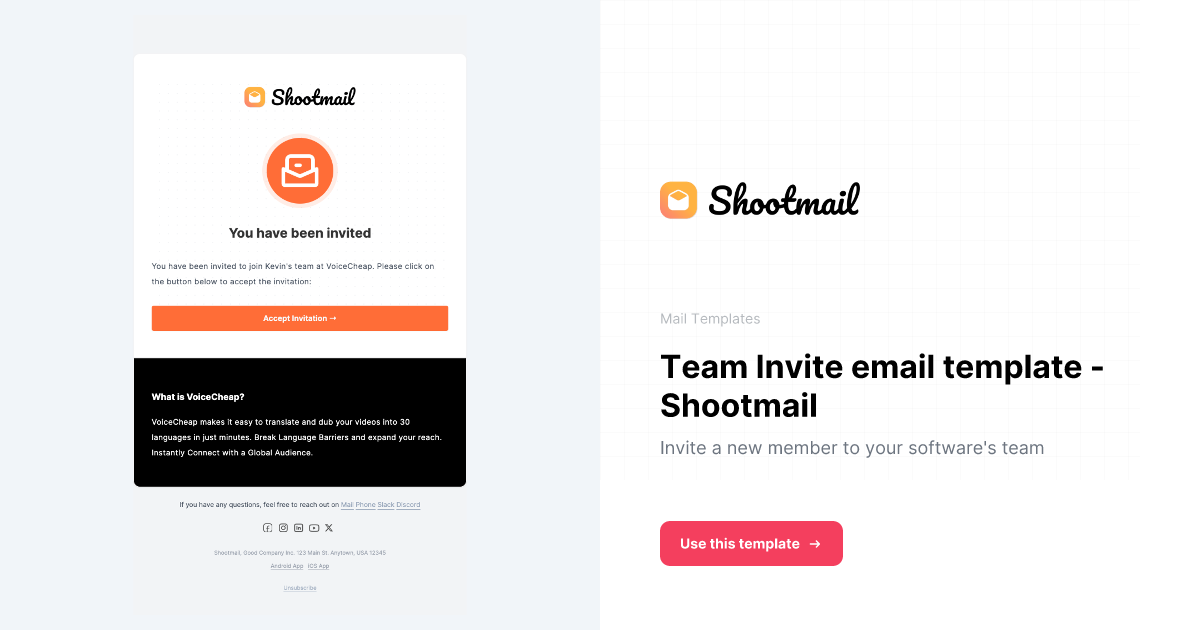 Team invite email template shootmail