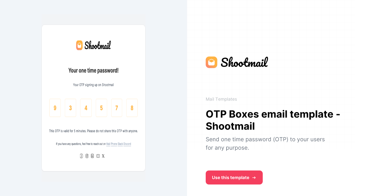 OTP Boxes email template - Shootmail