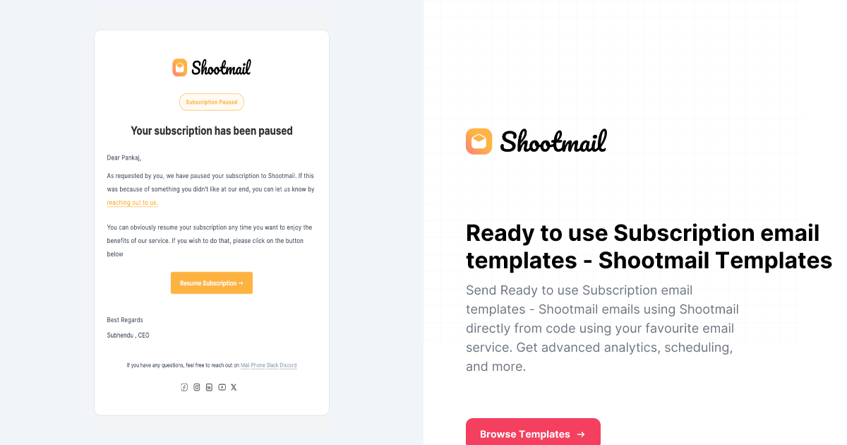 Ready to use Subscription email templates - Shootmail